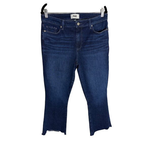 Paige Riley Crop Flare Dark Wash Stretch Jeans-sz 32 - Picture 1 of 9